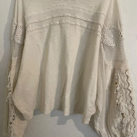 Free People Cream Lace Long Sleeve Top - Picture 2 of 5
